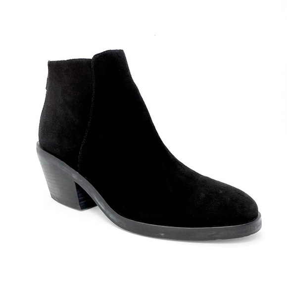 Eileen Fisher Rove Ankle Boots Black Suede Size 8.5 Block-Heel Zip Booties EUC - Picture 1 of 13